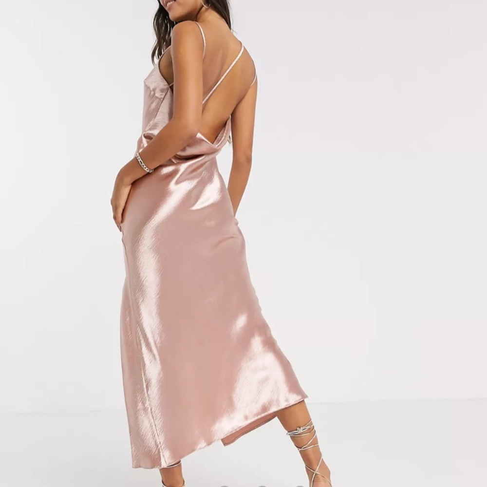 ASOS DESIGN cowl back strappy drape midaxi dress in ice nude